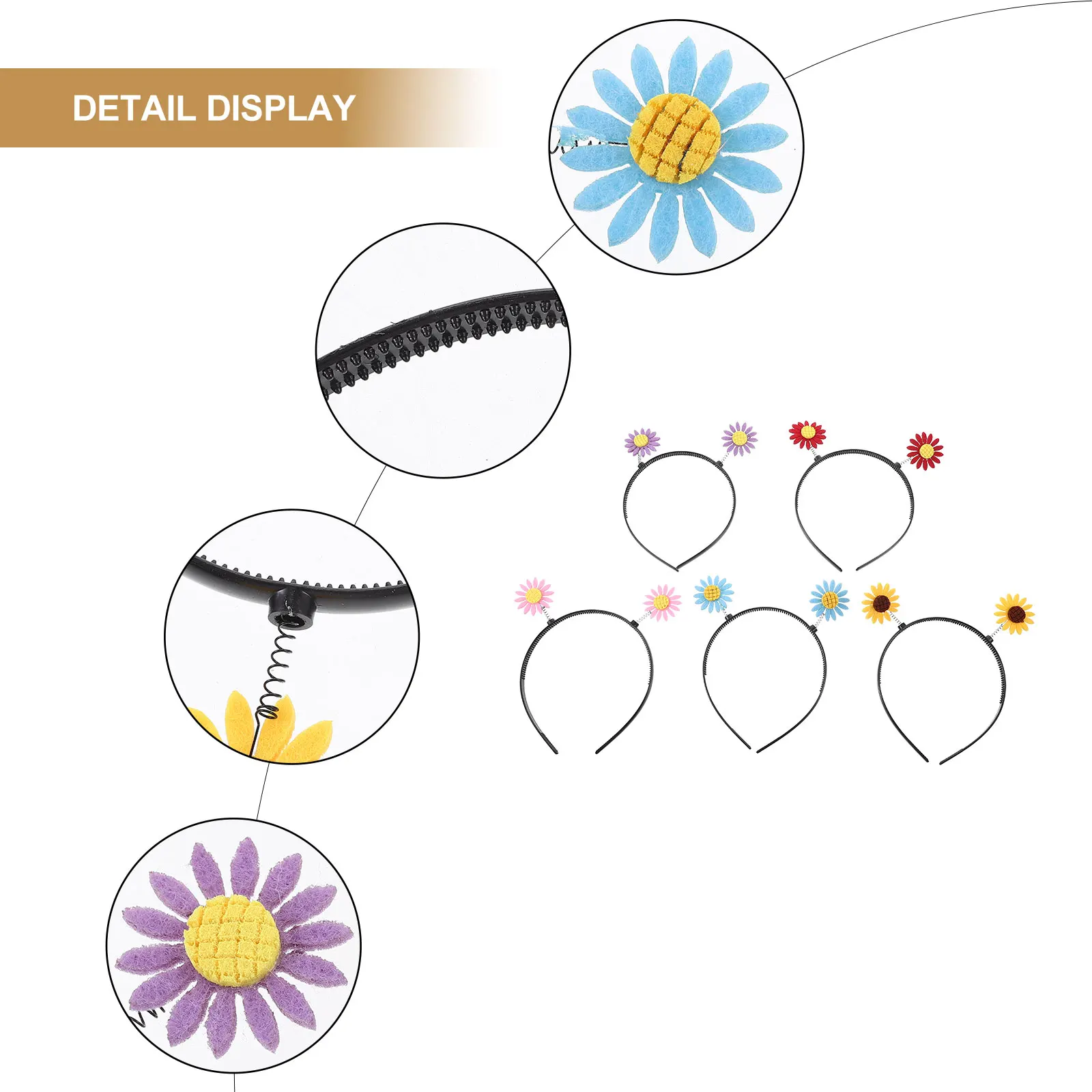 

5Pcs Sunflower Hair Hoops Colorful Spring Headbands for Party Headdress Lightweight Comfortable Floral Decoration