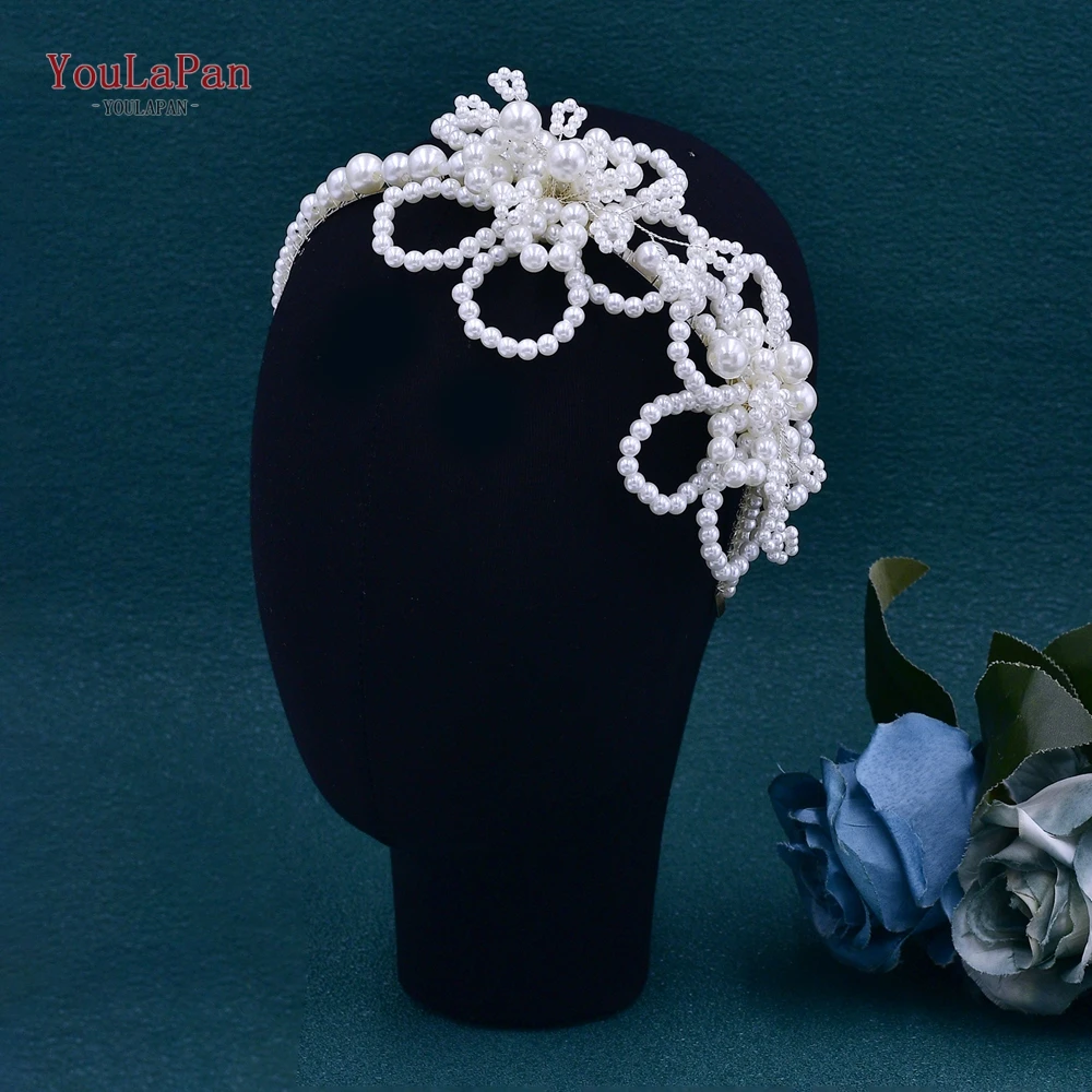 

YouLaPan Fashion White Faux Pearl Hair Hoop Bridal Pearls Handmade Hair Band Wedding Hair Accessories Women Headdress HP688