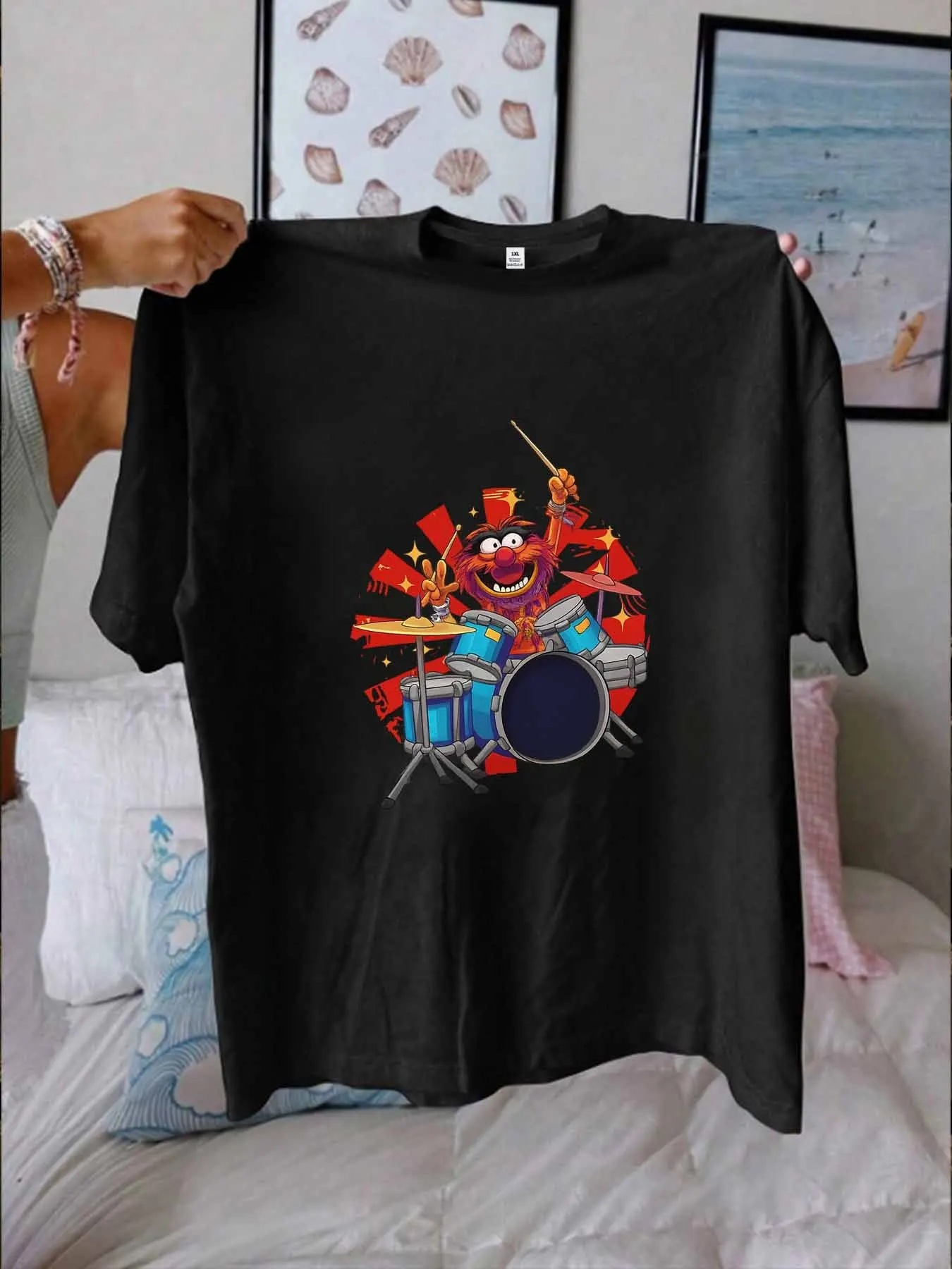 

【WY132565】Женская футболка больших размеров с мультяшным рисунком, круглым вырезом, короткими рукавами, эластичными рукавами и модными принтами