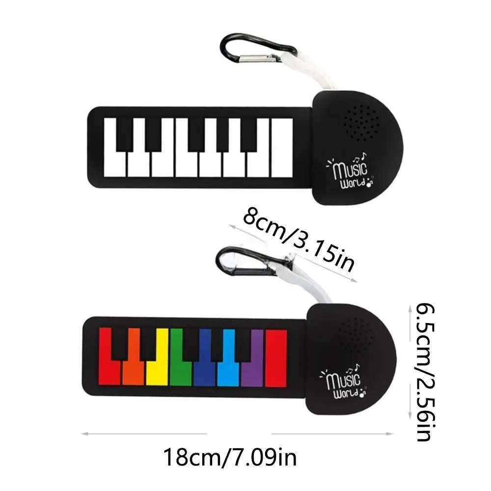 Faltbarer Schlüsselanhänger mit elektronischer Tastatur, tragbar, Regenbogenfarben, Mini-Regenbogen-Gitarren-Schlüsselanhänger, Daumen-Ein-Aus-Musik mit Schnalle