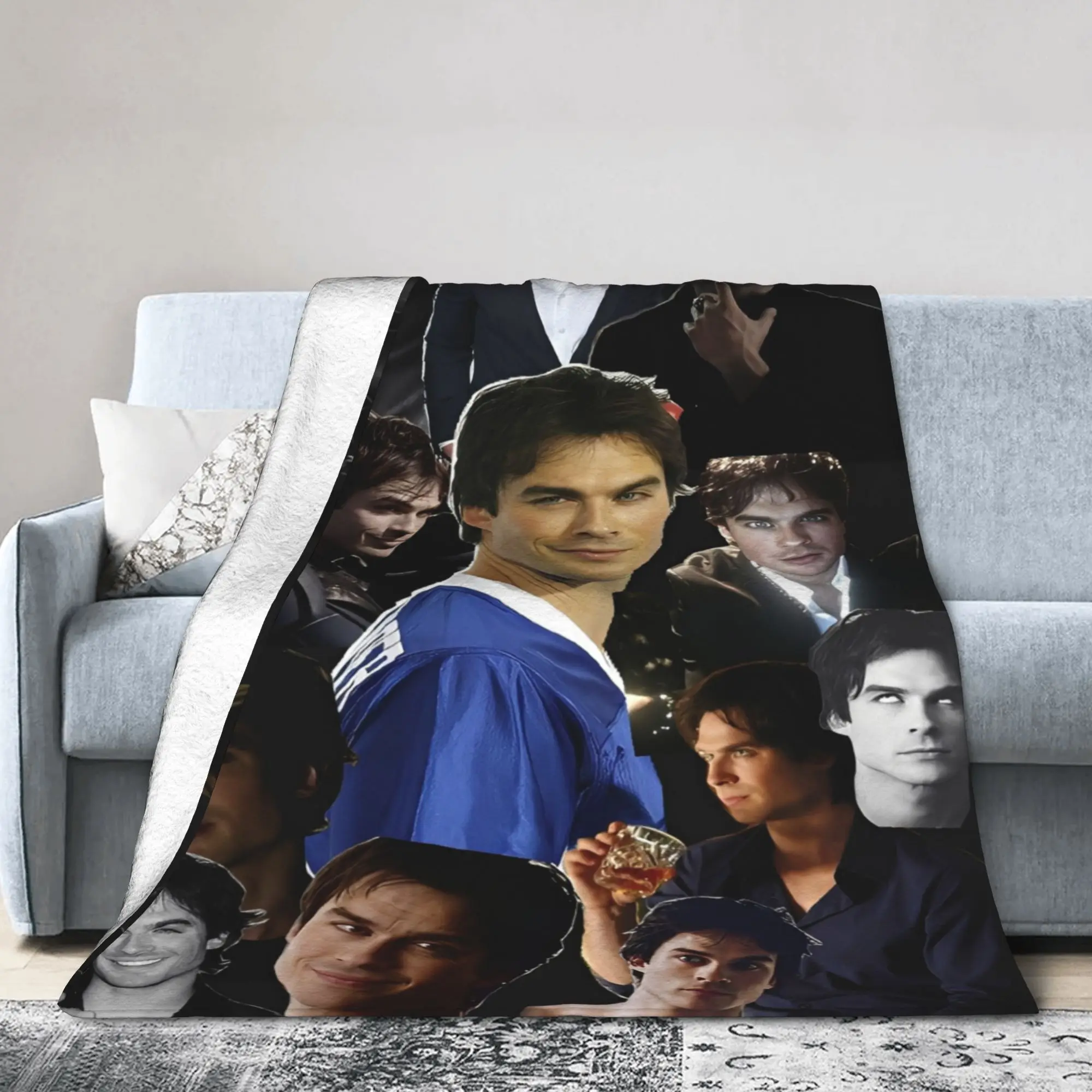 The Vampire Diaries Damon Salvatore Flannel Blanket  Super Warm Bedding Throws for Living Room Picnic Funny Bedspread Bed Cover
