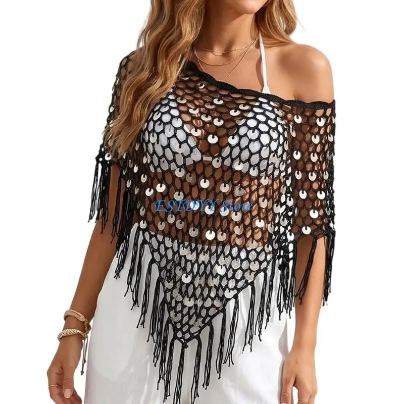 G6DE Women's Decorative Crochet Shawl for Beach Vacation Wear Layer