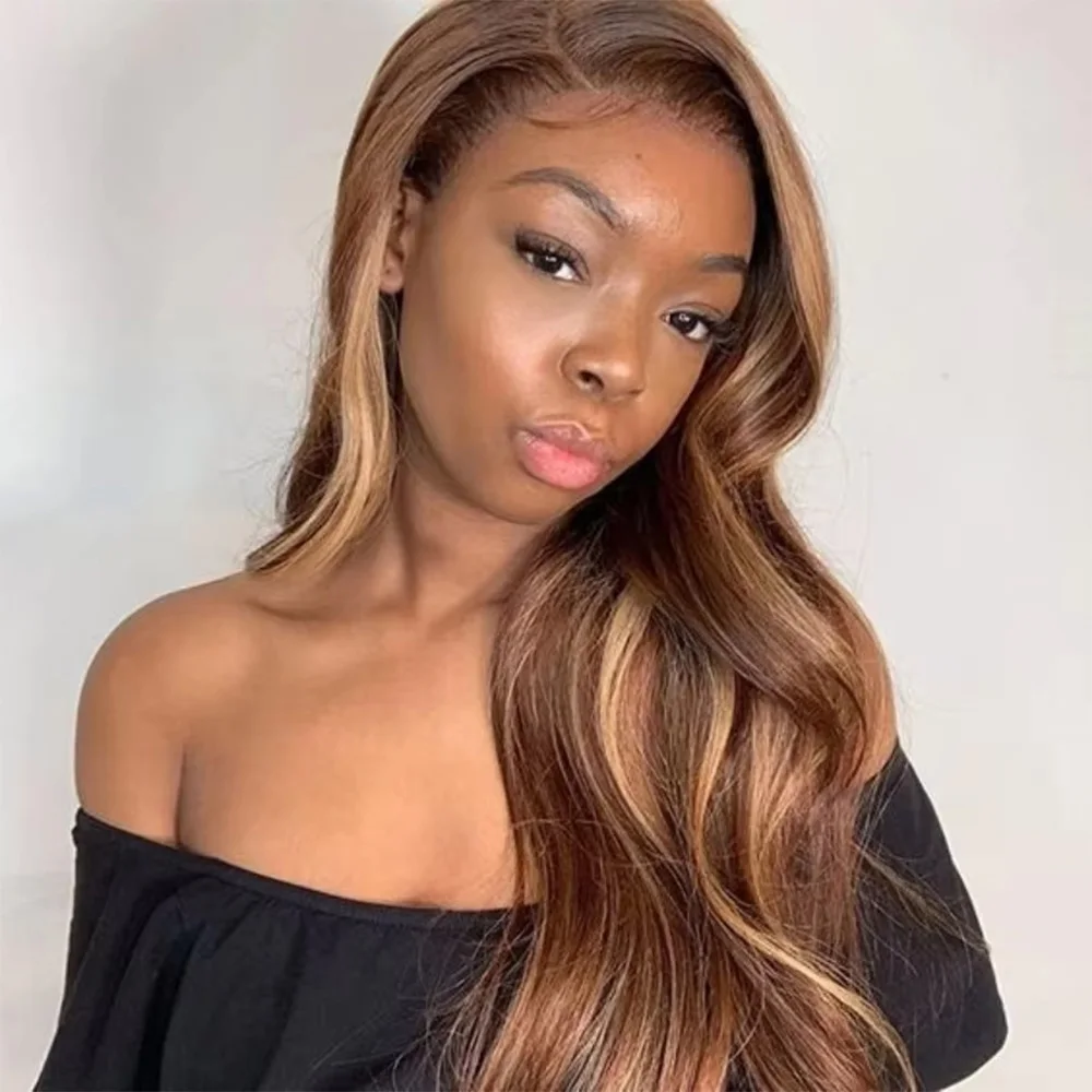 

Body Wave 13x4 Hd Transparent Lace Front Wig Colored Highlight Human Hair For Women Brazilian 4/27 Blonde Pre Plucked 13x6 Lace Frontal Wigs 200% Density