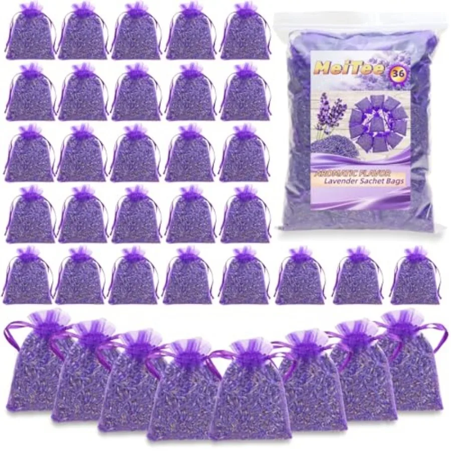 

36 Pack Lavender Sachet Bags - 100% Natural Dried Lavender Buds for Closets Drawers Car and Home French Potpourri Fragrance Sac