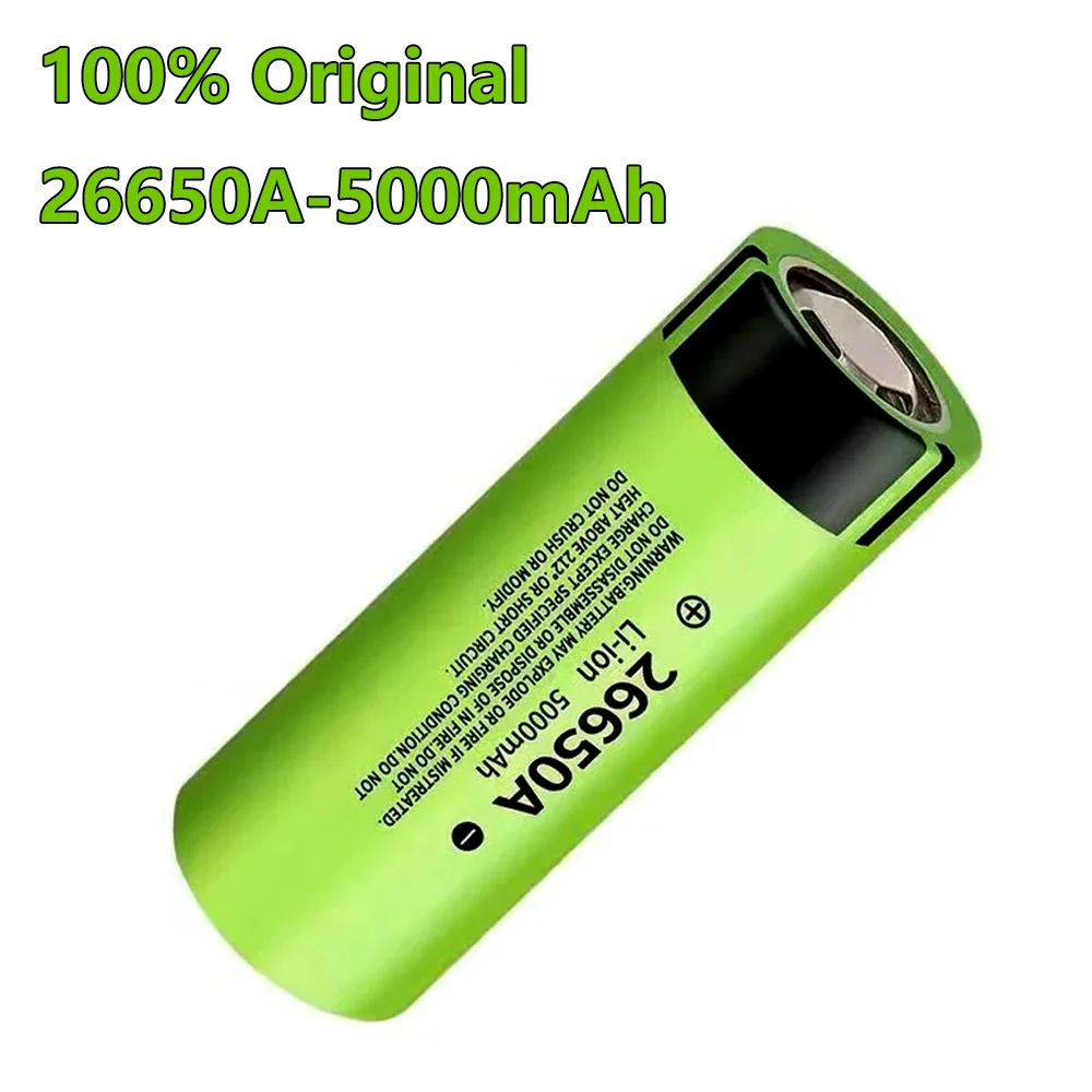 3.7V High-Drain 26650A Lithium Battery 5000mAh - Rechargeable Li-ion Cell for Flashlights/DIY Power Tools/Drones Fast Charging