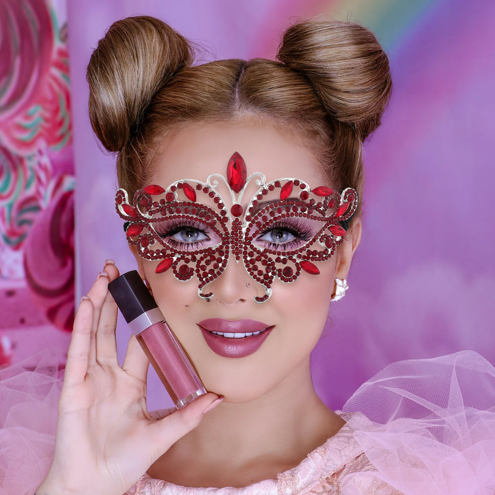 

Shiny Rhinestone Half Face Mask Women Metal Masquerade Eye Mask for Cosplay Bridal Party Mardi Gras Costume Accessory