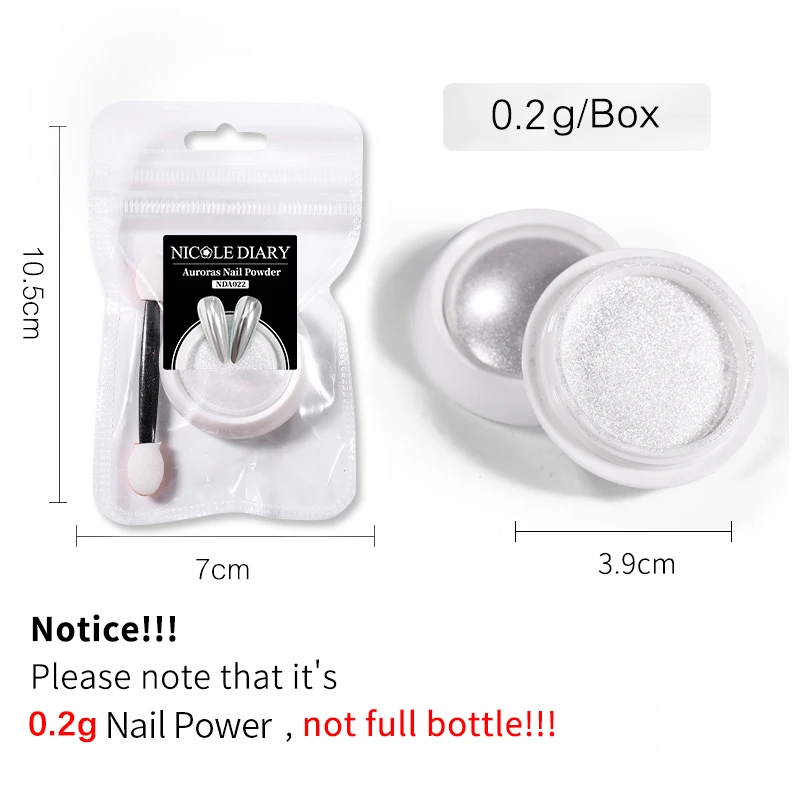 Polvo de perla blanca brillante NICOLE DIARY para uñas, efecto espejo lunar, pigmentos de aurora, decoración de uñas con gel UV 6