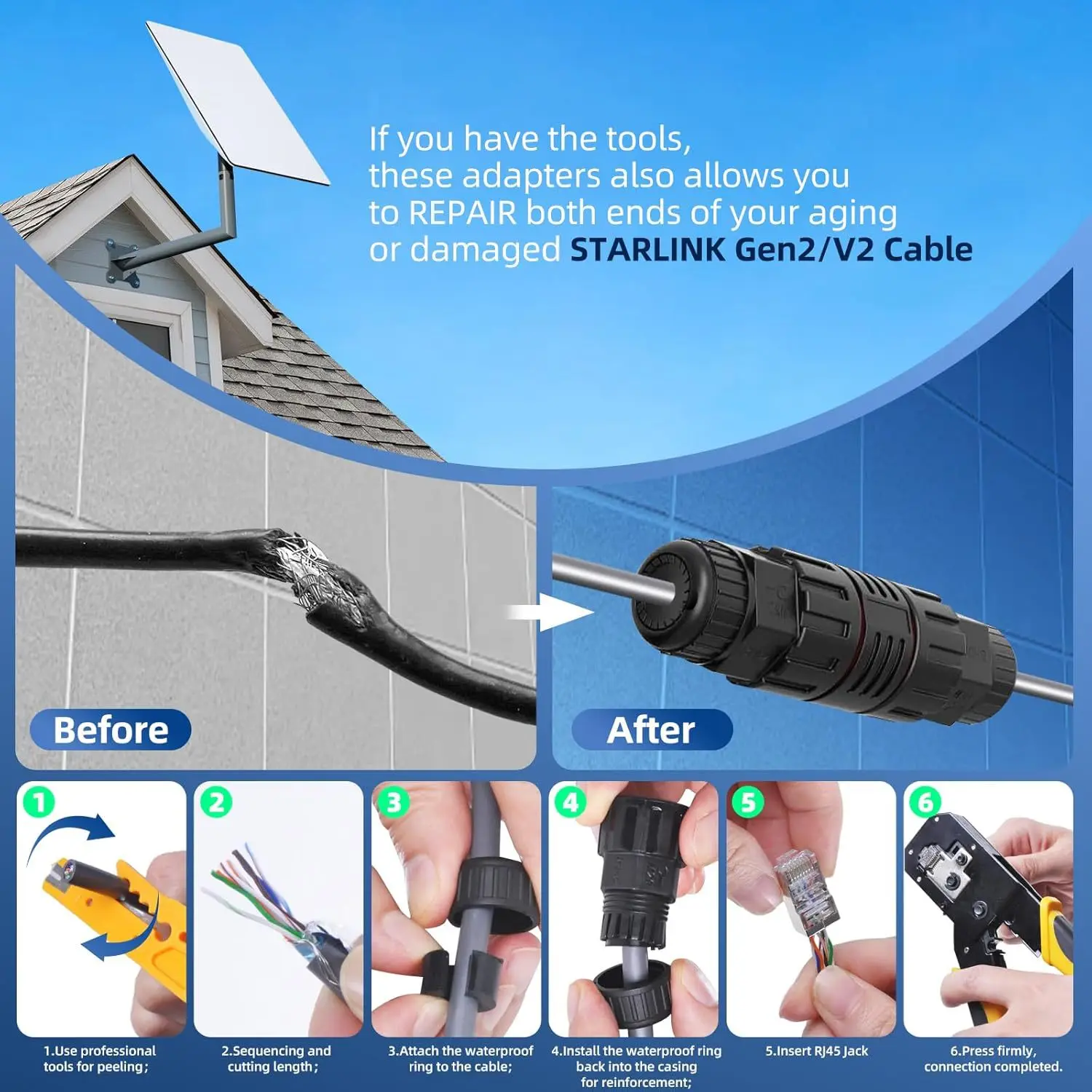 

Адаптер Ethernet-кабеля для Starlink Gen2/V2, переходник с разъемом Starlink SPX на разъем RJ45