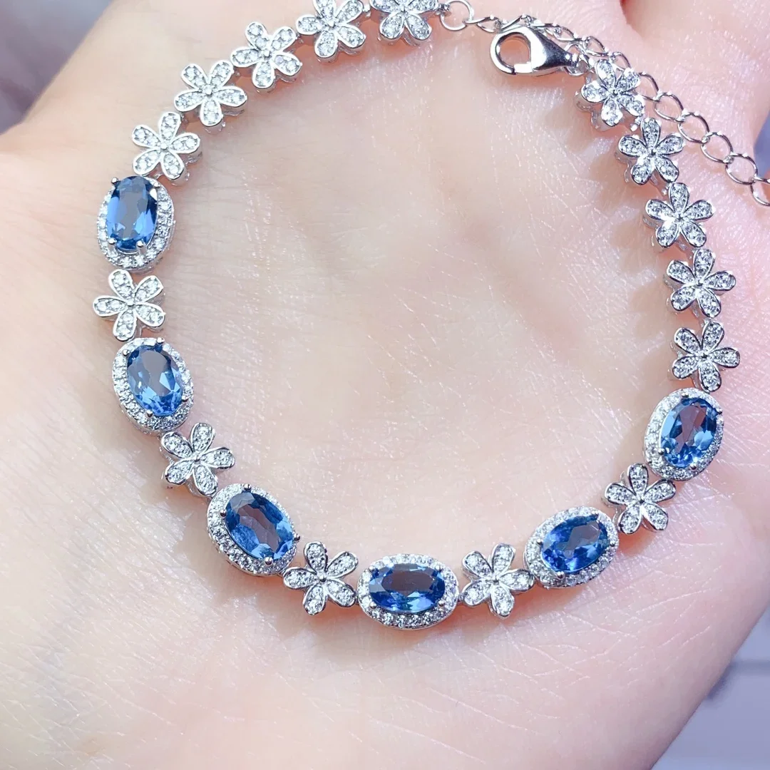 

Natural London Blue Topa Stone Bracelet 925 Sterling Silver Pure exquisite fashion women's jewelry exquisite wedding jewelry