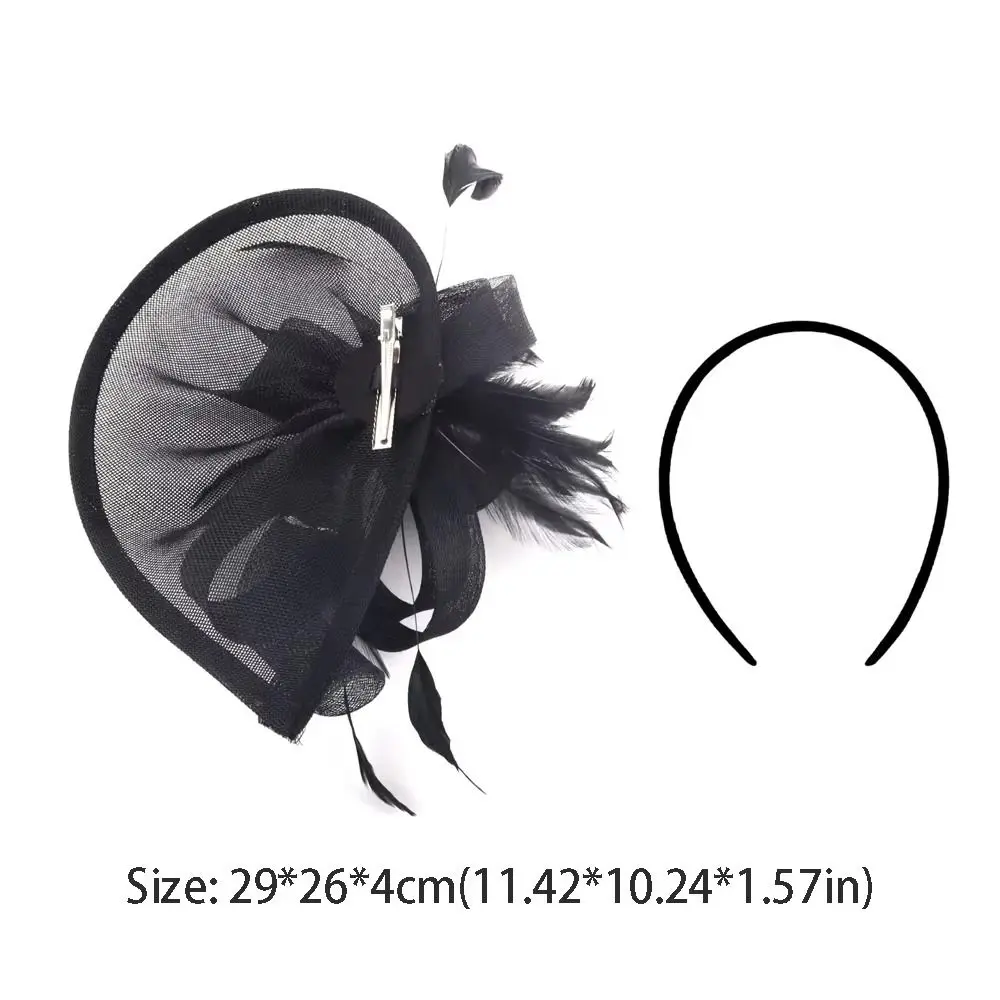 Haarspange, exquisiter Feder-Fascinator-Hut, französischer Netz-Tee-Party-Hut, Blumen-Schleife, Braut-Kopfschmuck, Tanzshow – Detail 1