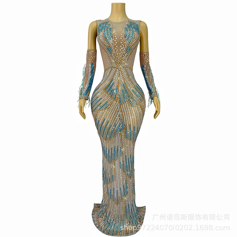 Contrast Rhinestone Niche Dresses Performance Costumes Female Singers High-end Atmospheric Adult Models Catwalk Trendy Clothes