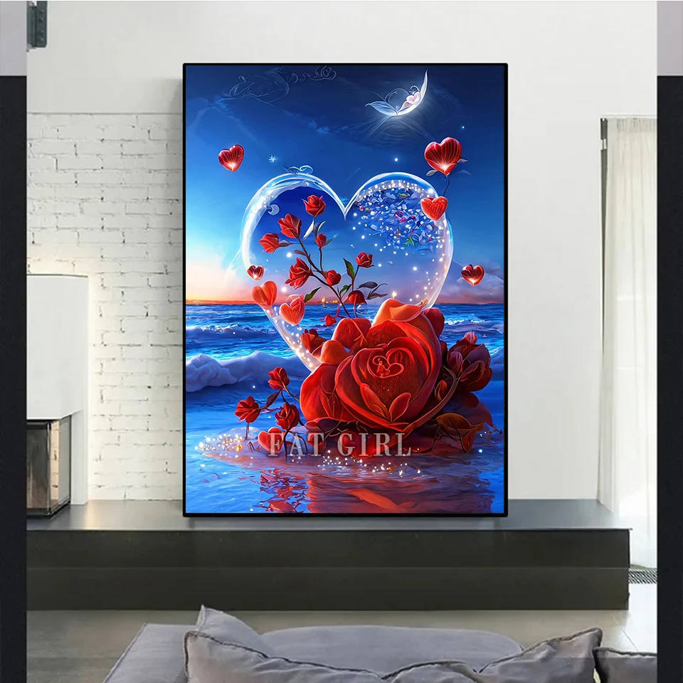 Diamond Painting New Collection 2023 Heart-Shaped Rose Full Drill Mosaic Dream Landscape Diamond Emrboidery 5D Home Decorations