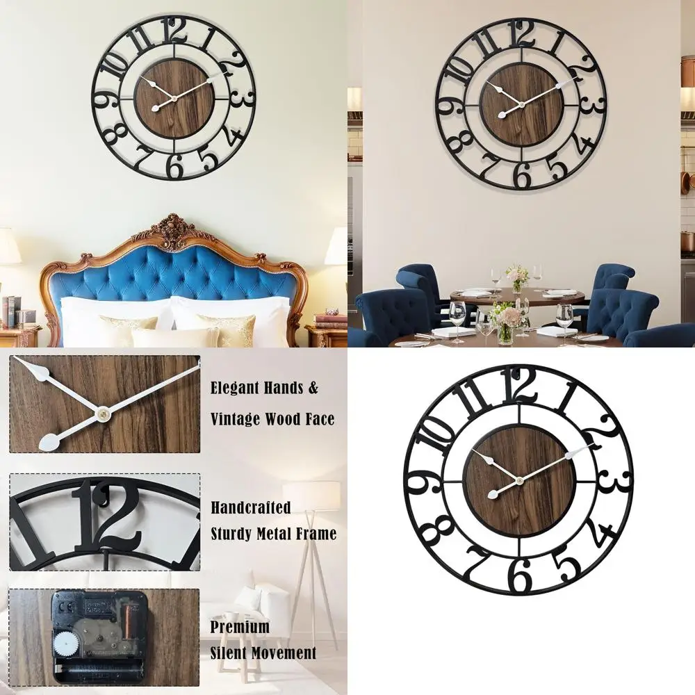 

24. Бесшумные настенные часы в винтажном стиле, большие деревянные часы на батарейках для декора дома и офиса.