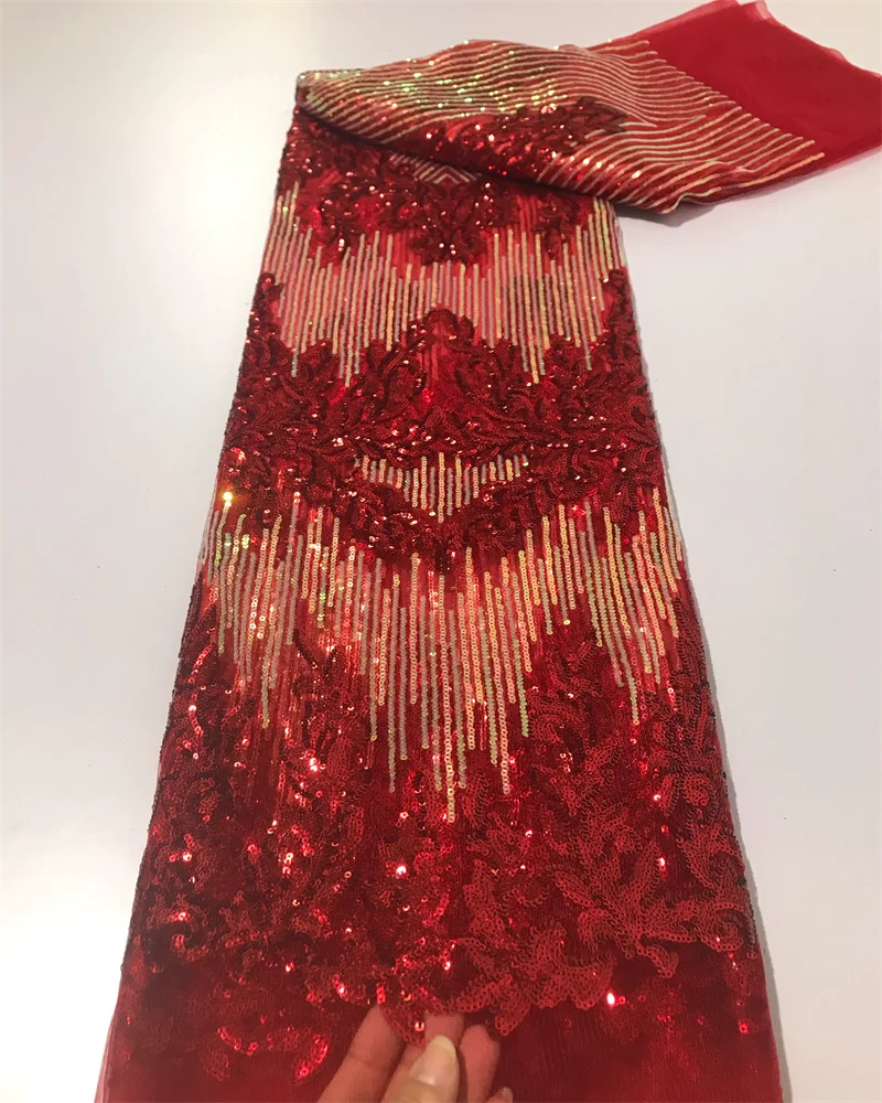 

African Nigerian Tulle Mesh Lace Fabrics High Quality Embroidery Sequins Net Lace Fabric For Party Dress beaded lace fabric