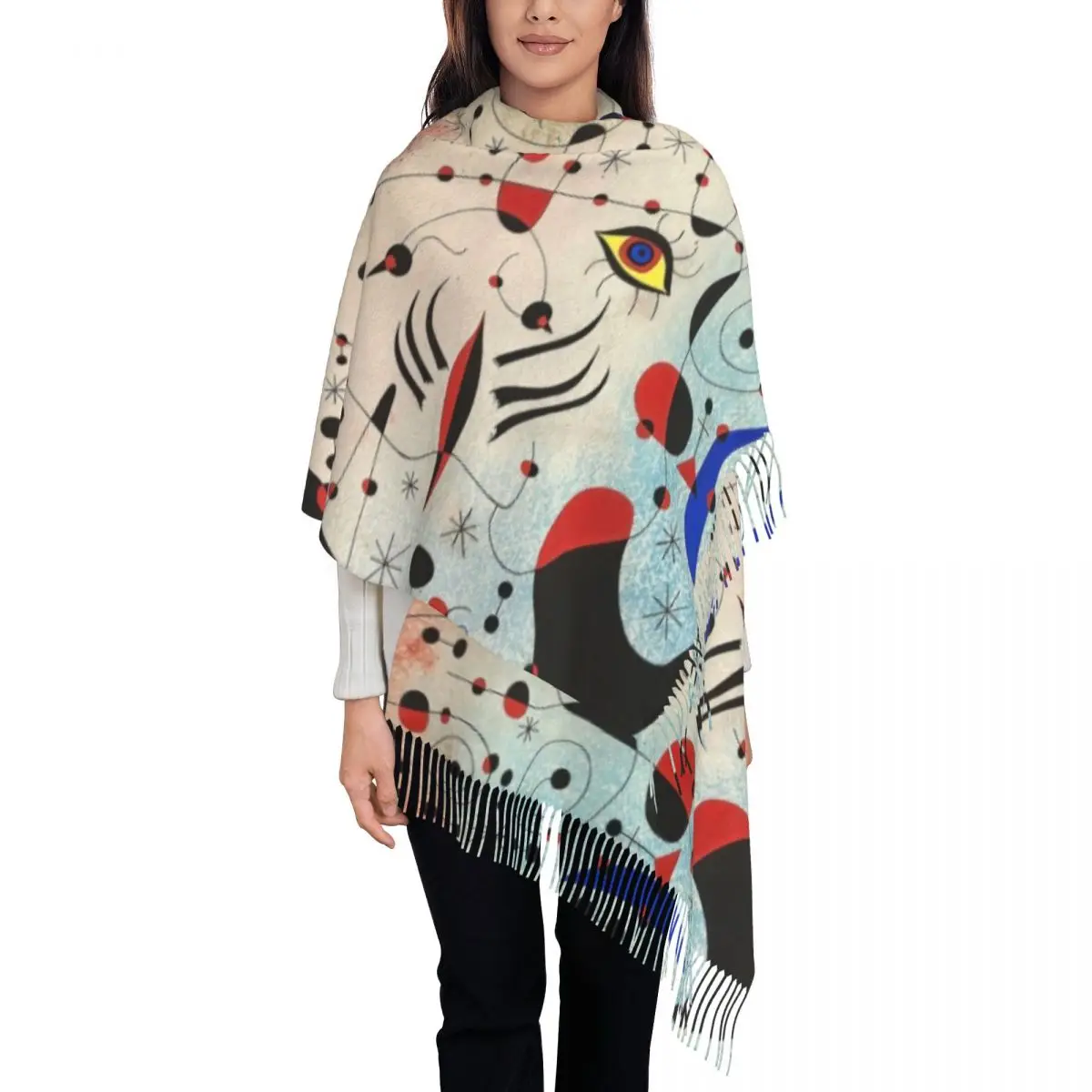 Luxury Ciphers And Constellations In Love With Tassel Scarf Winter Fall Warm Shawl Wrap Lady Joan Miro Abstract Art Scarves