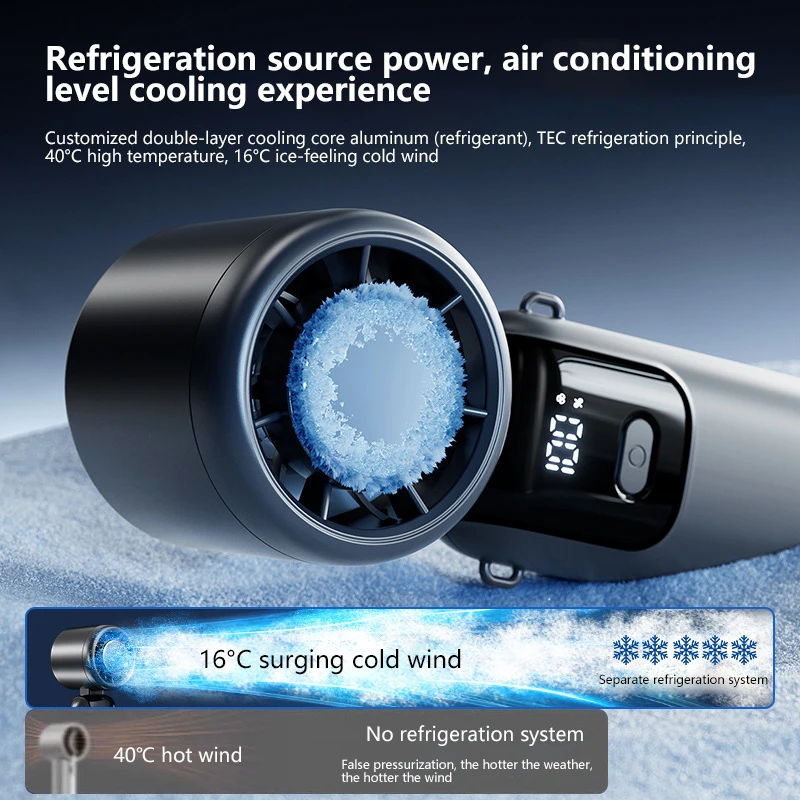 

29000 RPM Semiconductor Refrigeration Handheld Electric Fan High-speed Violent Turbo Fan Folding Neck Hanging Ice Pack Small Fan