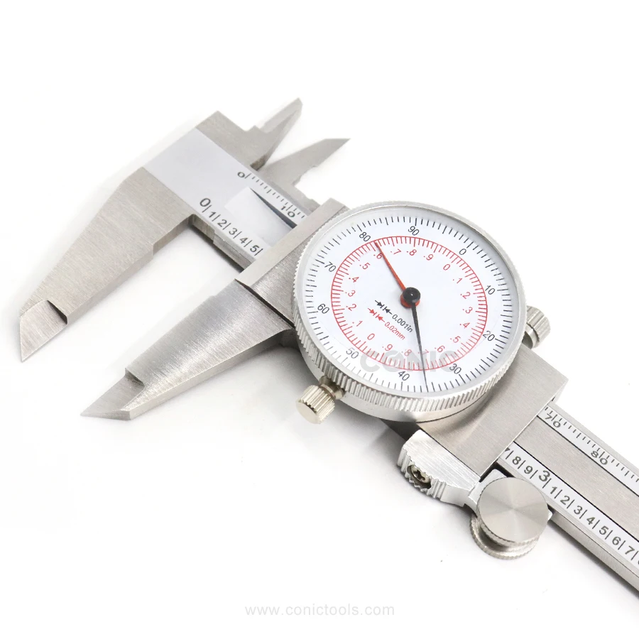 

Штангенциркуль из нержавеющей стали с двойным считыванием 150 мм x 0,02 мм / 6 x 0,001 дюйма с метрическим и дюймовым циферблатом