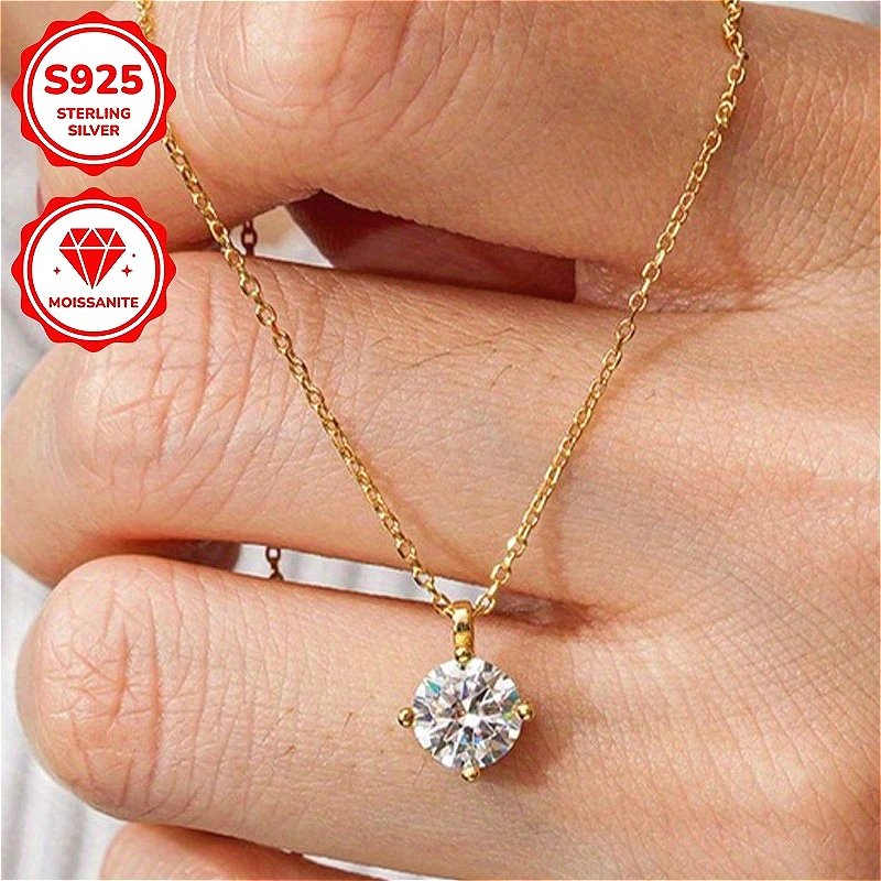 1pc 1/2 Carat This Classic 925 Sterling Silver Moissanite Pendant Necklace, with Its Fresh and Simple Style.