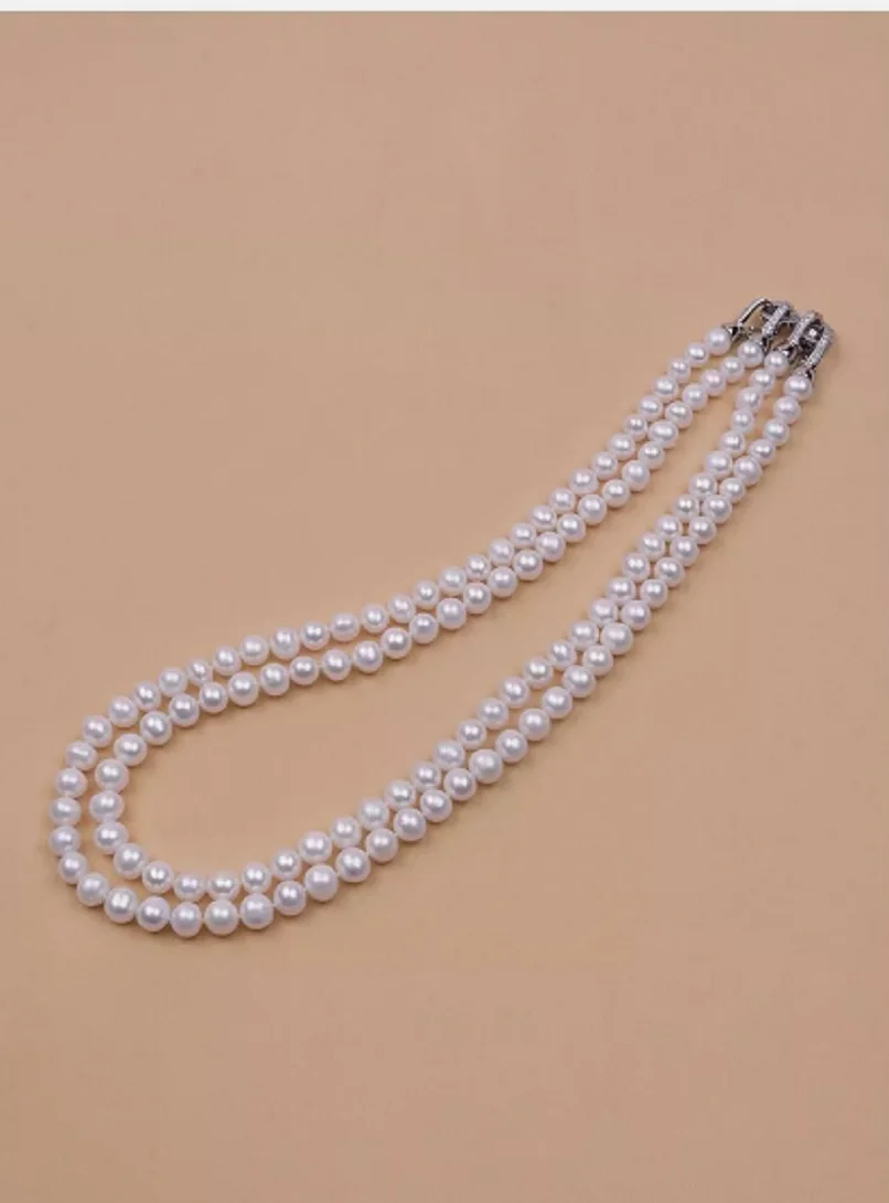 Fine Jewelry 2 Rows - Natural Pearl AAA7-8mm South Sea Round Necklace 925s17-18 inch