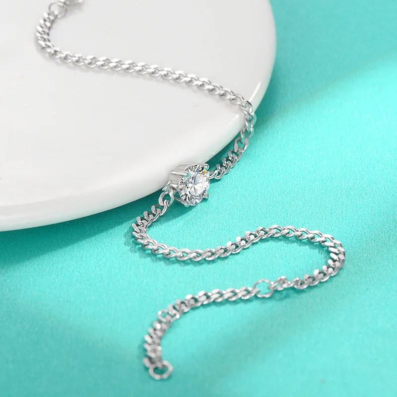 18k White Gold 1ct/2ct/3ct New Moissanite Simple Platinum Pt950 All-match Bracelet Birthday Gift for Girlfriend Fine Jewelry