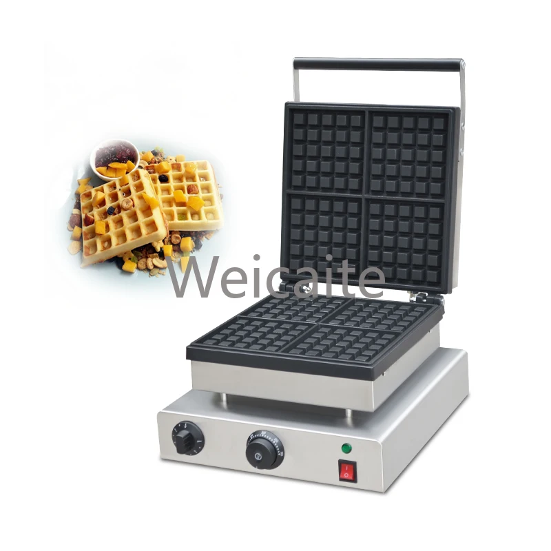

Commercial Stainless Steel Square Waffle Maker 2-piece Electric Snack Non-stick Belgian Waffle Iron Maker