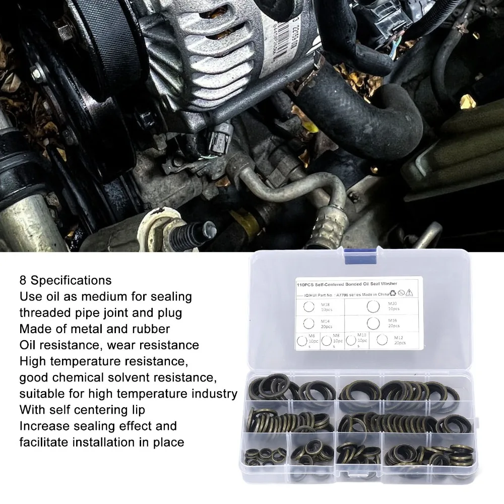 110pcs Rubber Metal Bonded Oil Seal Washer Durable Versatile Rubber Bonded Seal Metal Sealing Washer For Oil Drain Plug