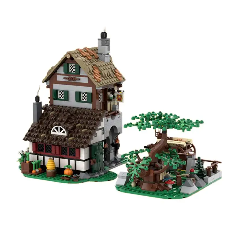 Średniowieczna architektura modułowa seria MOC Town Square Cheesemaker's Shop House Model klocki klocki zabawki prezenty dla dzieci