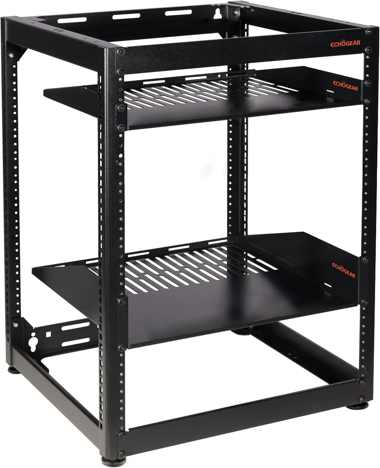 Open Frame Rack for Servers & AV Gear - Wall Mountable Design Includes 2X Vented Shelves, 25x Rack Mounting Screws,