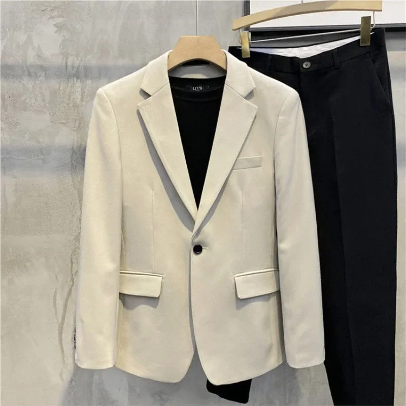 Thin Single Breasted Man Suits and Blazers Coats Slim Fit Jacket for Men White Casual Luxury Designer Fashionable New in Simple