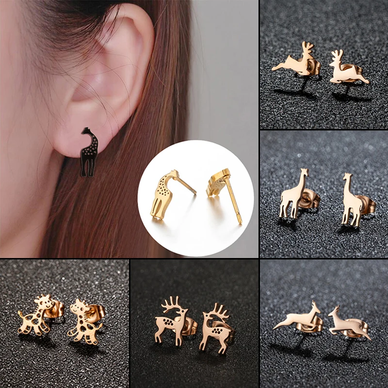Niedliche Edelstahl-Ohrringe mit lustigem Hirschmotiv für Damen, Laufender Elch Ohrschmuck, Mädchen Weihnachts-Tier-Party-Ohrringe, Geschenke und Accessoires