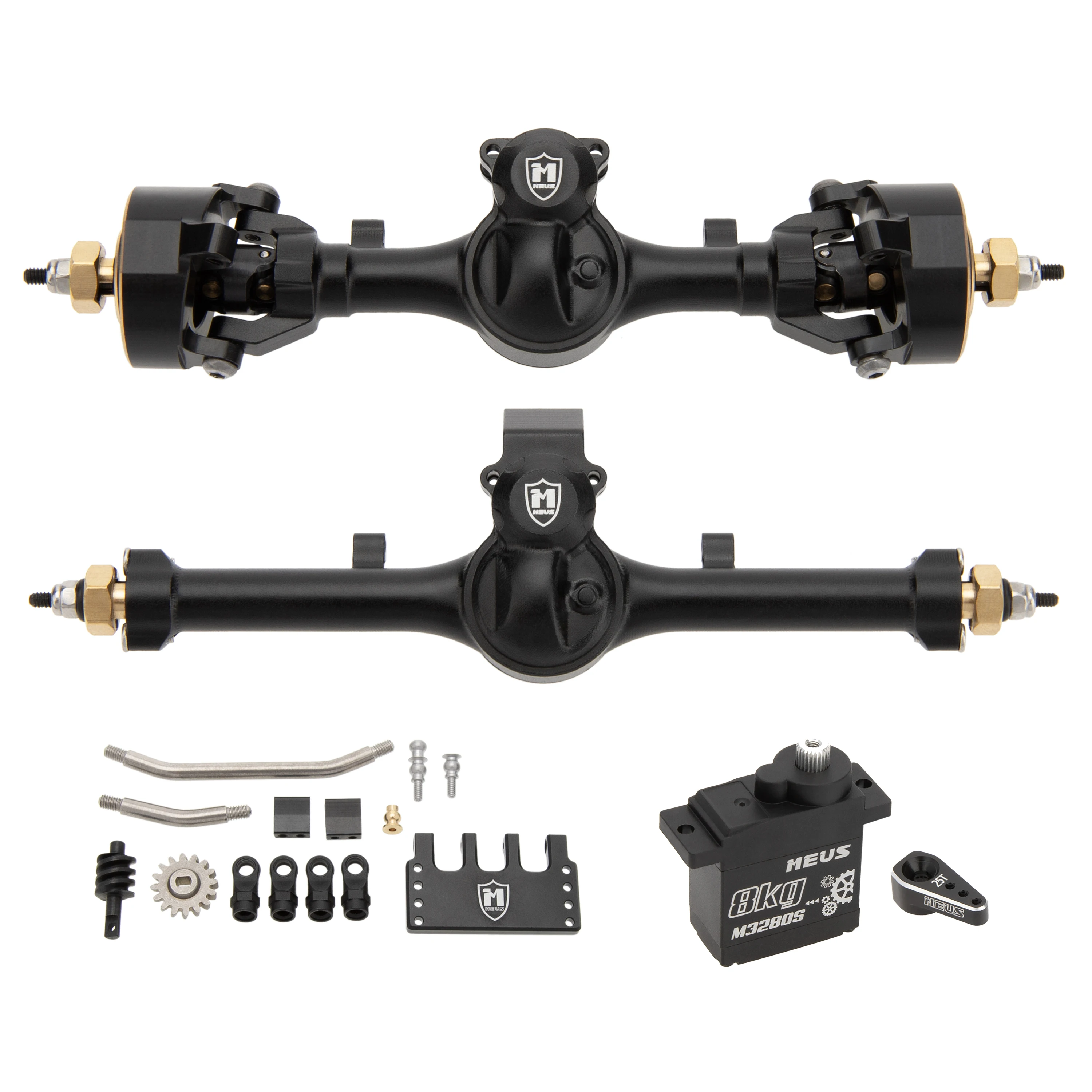 MEUS Racing SCX24 Metal V2 Isokinetic Front Rear Axles and Servo Set +5MM Isokinetic 3-Section CVD With 52° Steering Angle for 1