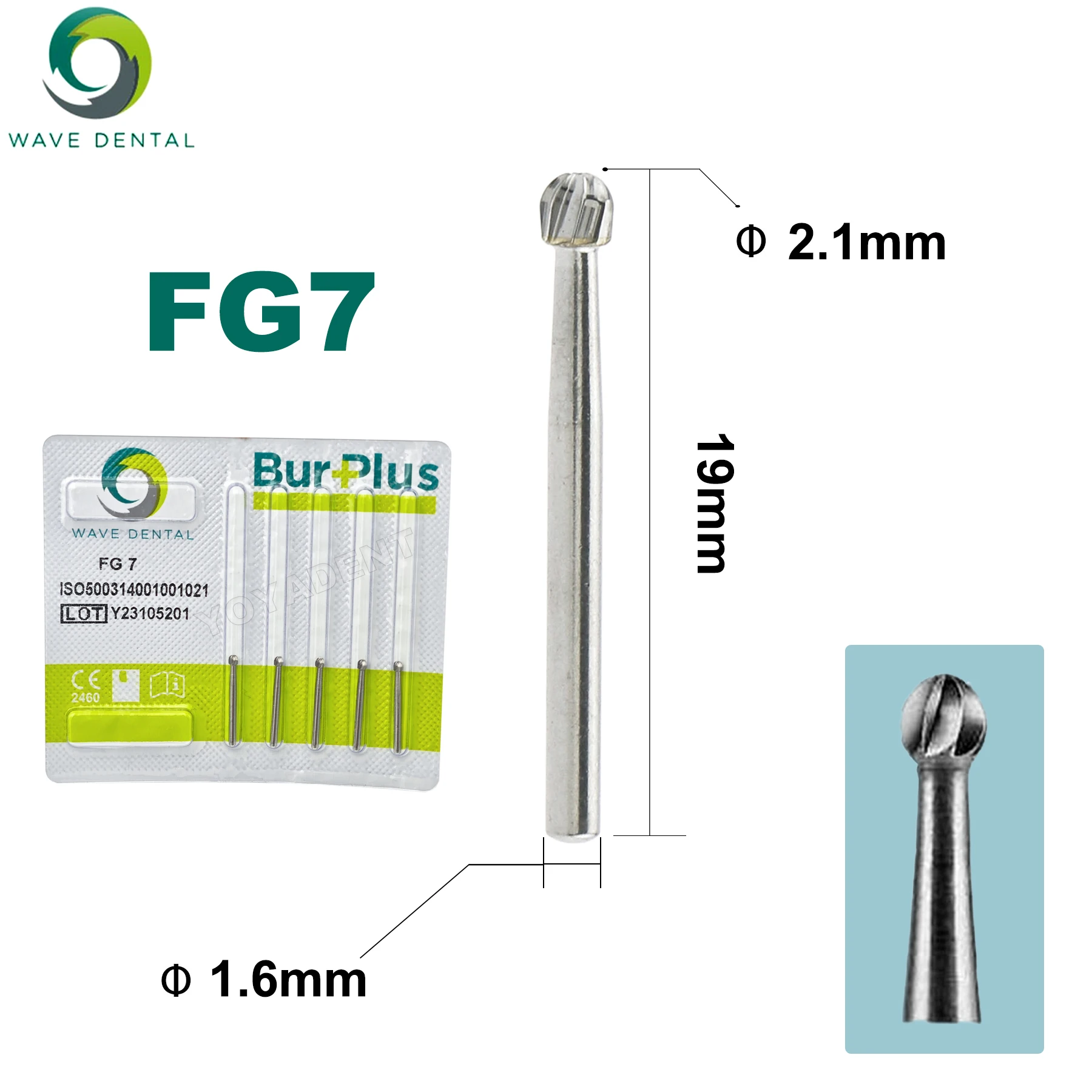 PRIMA WAVE Dental Tungsten Carbide Burs Ball Round Head FG Series For High Speed Handpiece Dia.1.6mm 5Pcs/Pack