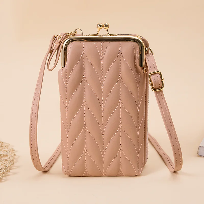 Stylish and Versatile Crossbody Shoulder Bag Zipper Solid Color Simple Mini All-Match Mobile Phone Wallet