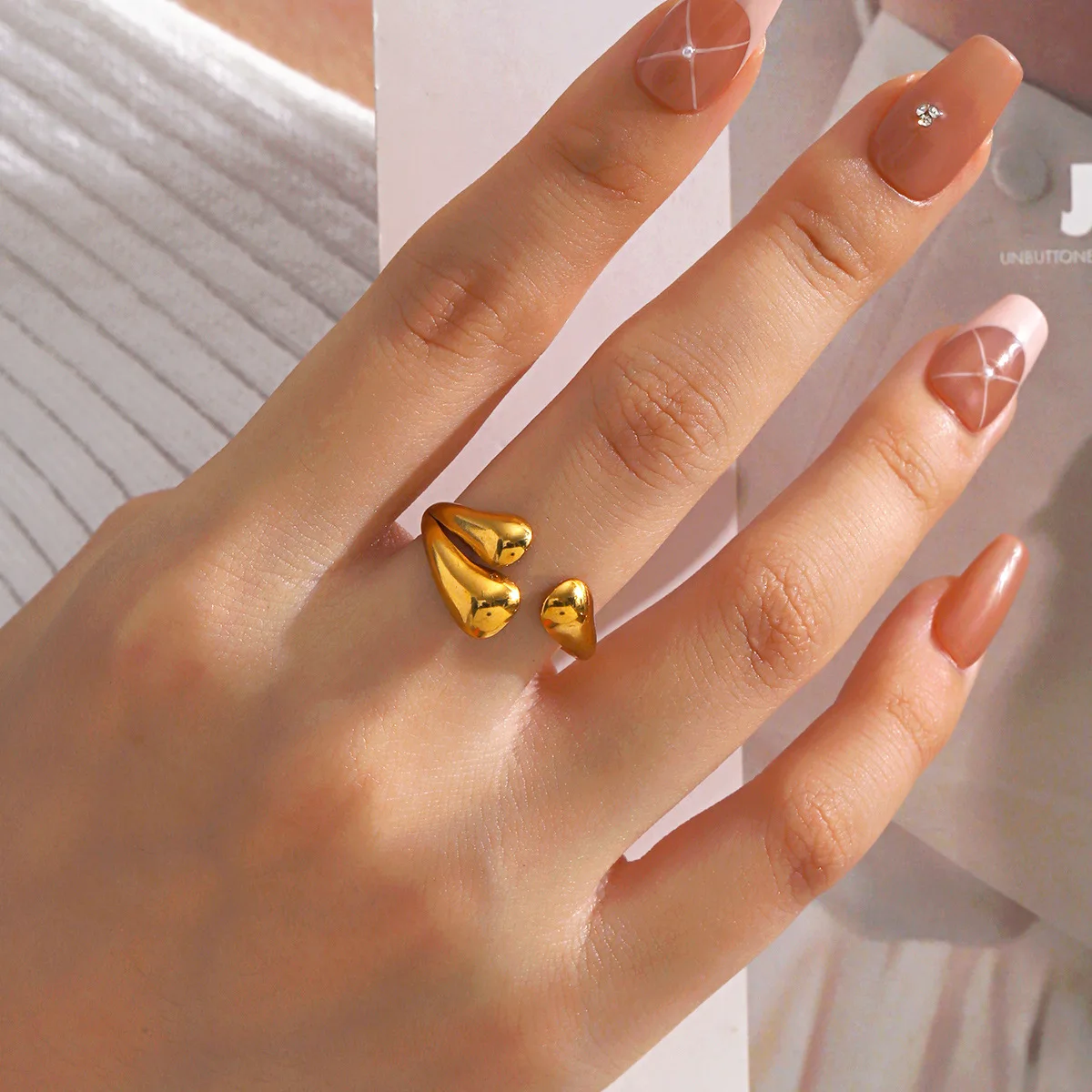 Fashion Trend Stainless Steel Droplet Ring Designer Jewelry Retro Geometric Open Rings Couples Gift Items