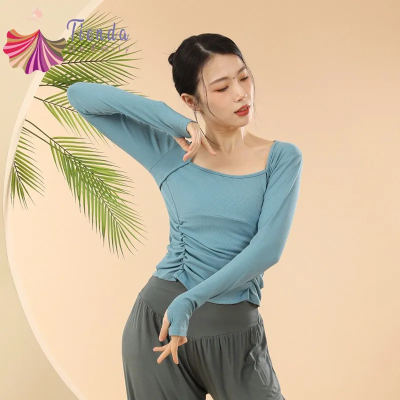 

Топ женский для французских танцев, элегантная тренировочная рубашка, классическое народное боди Rhyme, футболка с длинным рукавом и вырезом для большого пальца