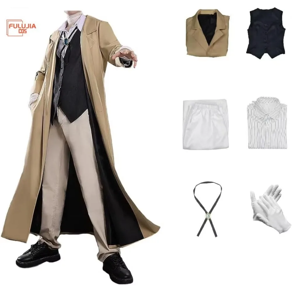 

Fulujiacos Tomioka Anime Dazai Osamu Cosplay Costume BungoStray Outfit Ranpo Edogawa Detective Uniforms Full Set Halloween Party