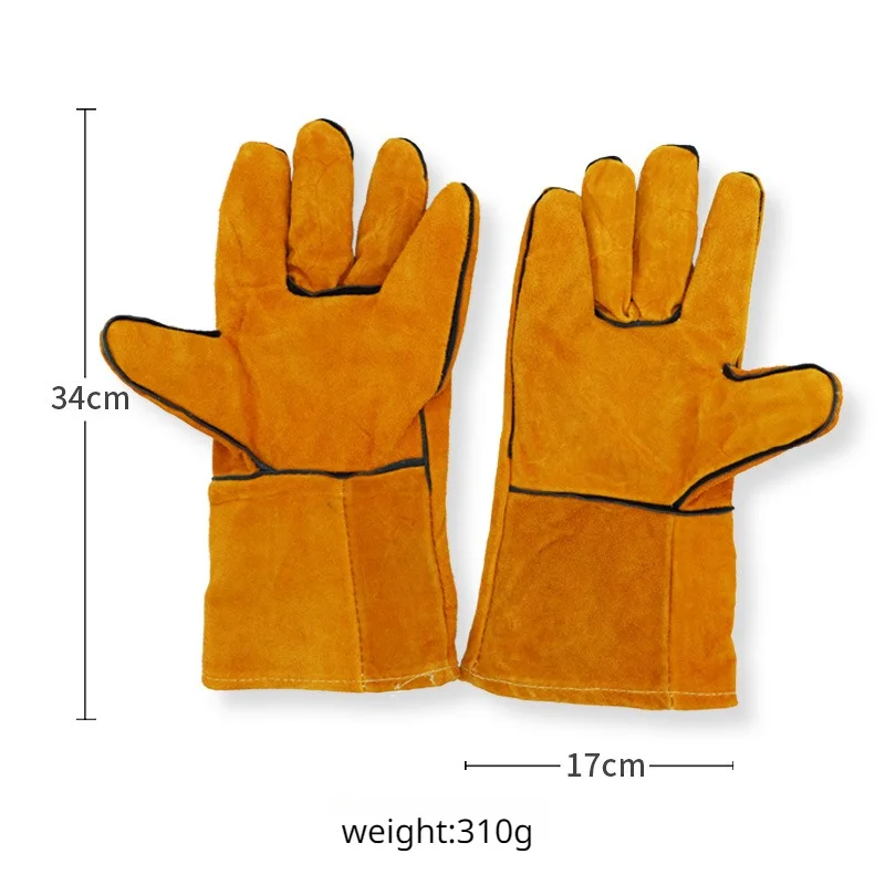 BBQ Anti-scald Gloves Cowhide High Temperature Resistant Heat Insulation Long Oven Gloves for Outdoor Camping Protective BBQ