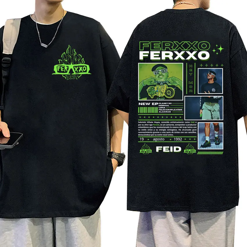 

Футболка Rapper Feid Ferxxo Tour Мужская с графическим принтом, Модная хлопковая тенниска с короткими рукавами в стиле ретро, майка оверсайз в стиле хип-хоп, уличная одежда, 2024