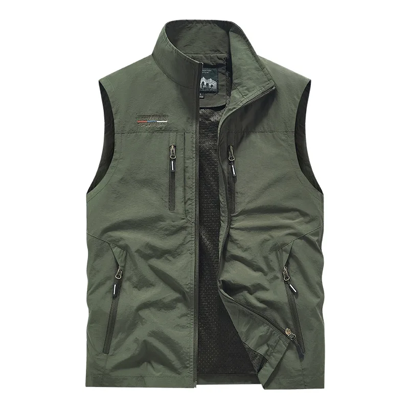 Spring Autumn Multi Pocket Vest Man 6XL large size Stand Collar Work Vest Outdoor Casual Photography Fishing Waistcoats For Man