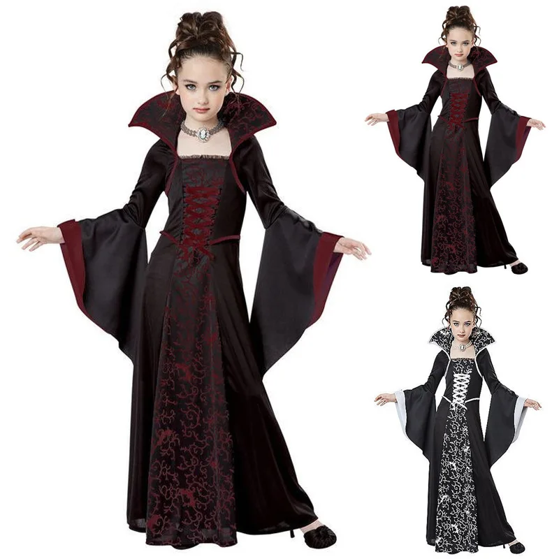 Halloween Witch Vampire Cosplay Costume for Kids Girls Carnival Dress Up Party Mujer Children's Performance Clothing Disfraz