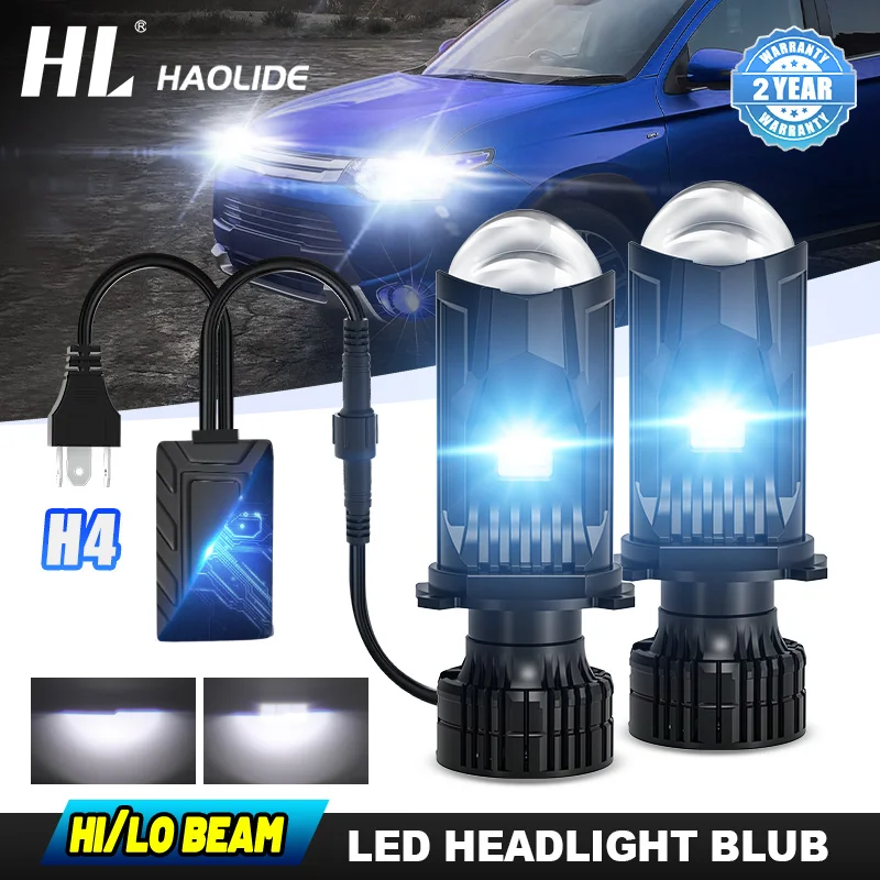 

HL 2pcs LED H4 Light Bulbs Headlight for Cars High Low Beams Auto Lamp Mini Lens H4 LED Projector Dual Lens Turbo Fan 6000K