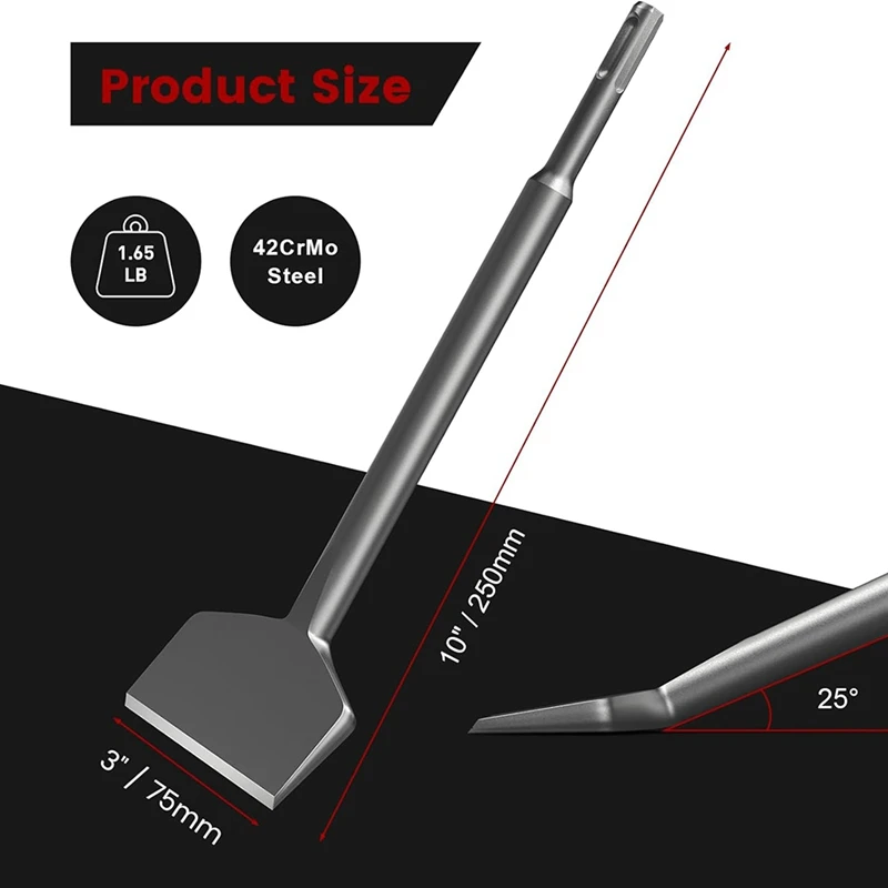 Cincel SDS Plus de 2 piezas, herramienta de extracción de azulejos doblados en ángulo de manivela y ancho de 3 pulgadas, Compatible con SDS Plus (3x10 pulgadas)