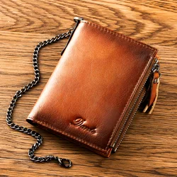 Dante Top Layer Cowhide Men Wallet Erasing Color RFID Anti-theft Brush Bag Card Swiping Driver's License Chain Zipper Coin Purse