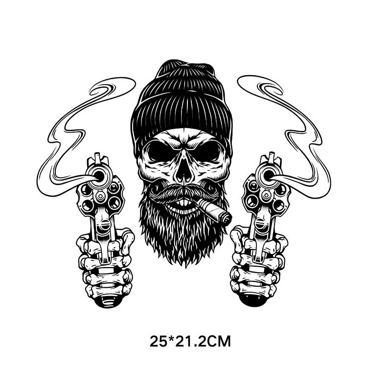 Punk Skull Street Cool Skull Hot Stamping DTF Thermo Sticker Decals Heat Transfer Clothes Clothing DIY Pattern Wholesale