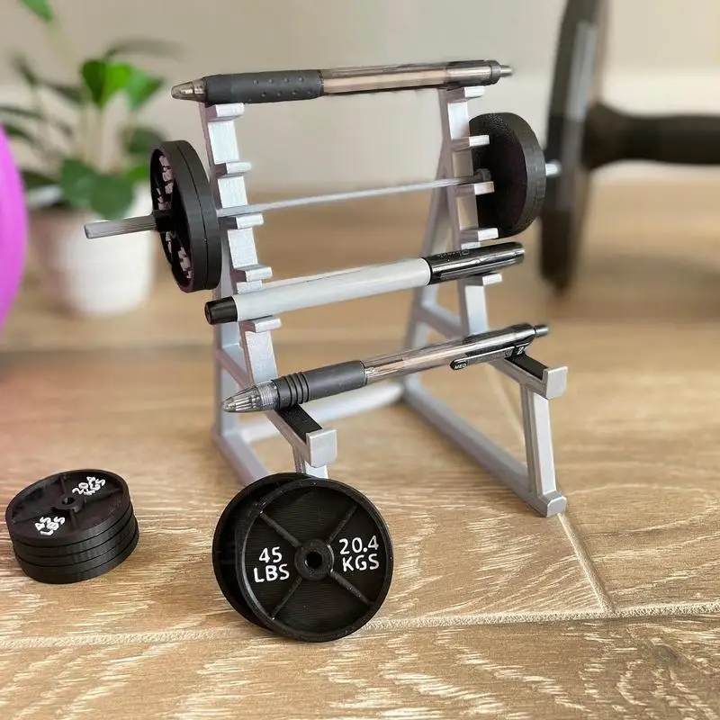 Creative Desk Barbell Rack Pen Storage Squat Rack Gym Theme Pencil Holder Desktop Ornaments Gift Pen Organizer With Barbells