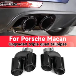 For 2014 to 2024 Porsche Macan Exhaust Conversion Triple Four Outlet Tailpipe Stainless Steel Tailpipe Muffler