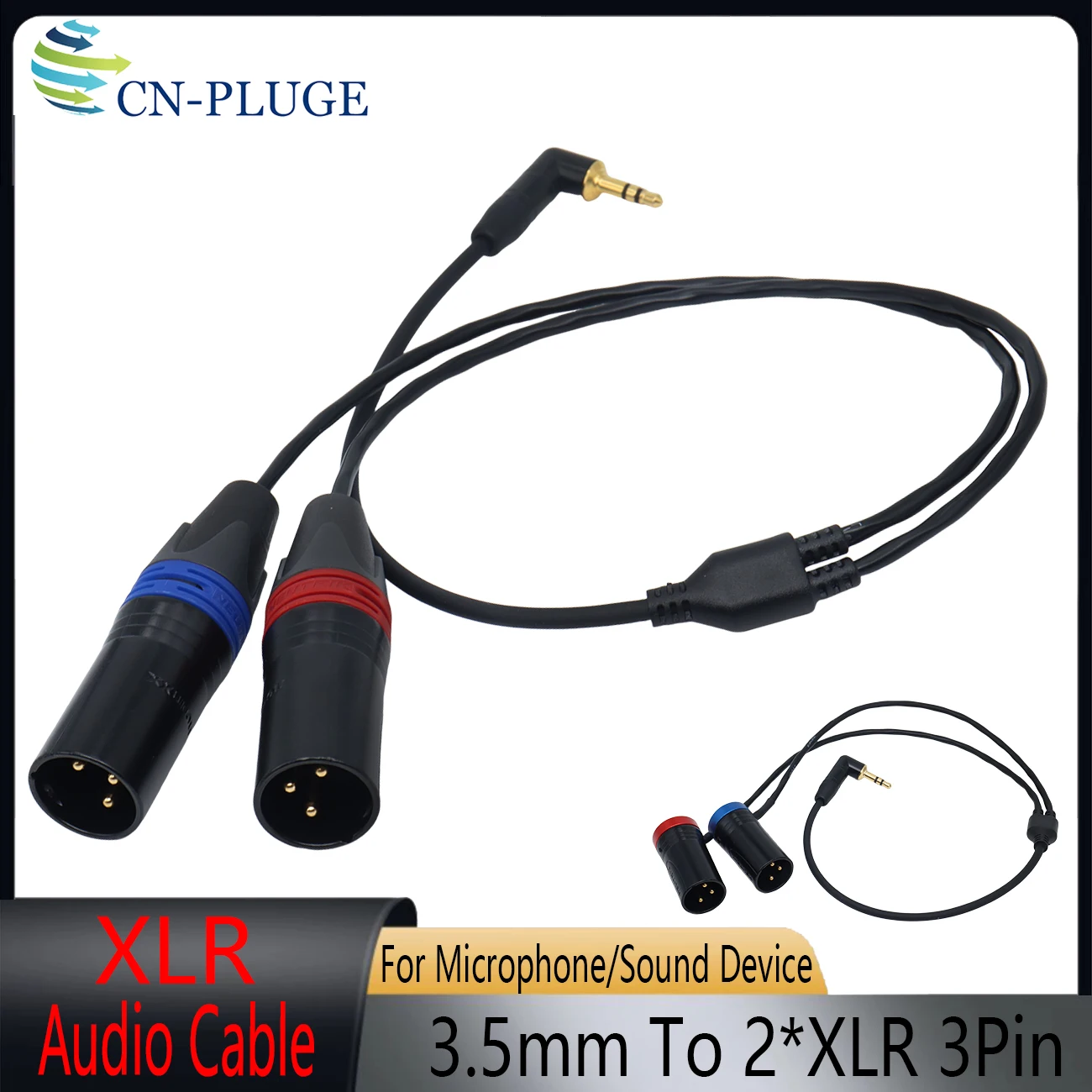 3.5mm TRS to Dual XLR 3Pin Male Y-Splitter Cable,Unbalanced 3.5mm  Jack TRS Stereo Aux to Double Male XLR Adapter/ microphone