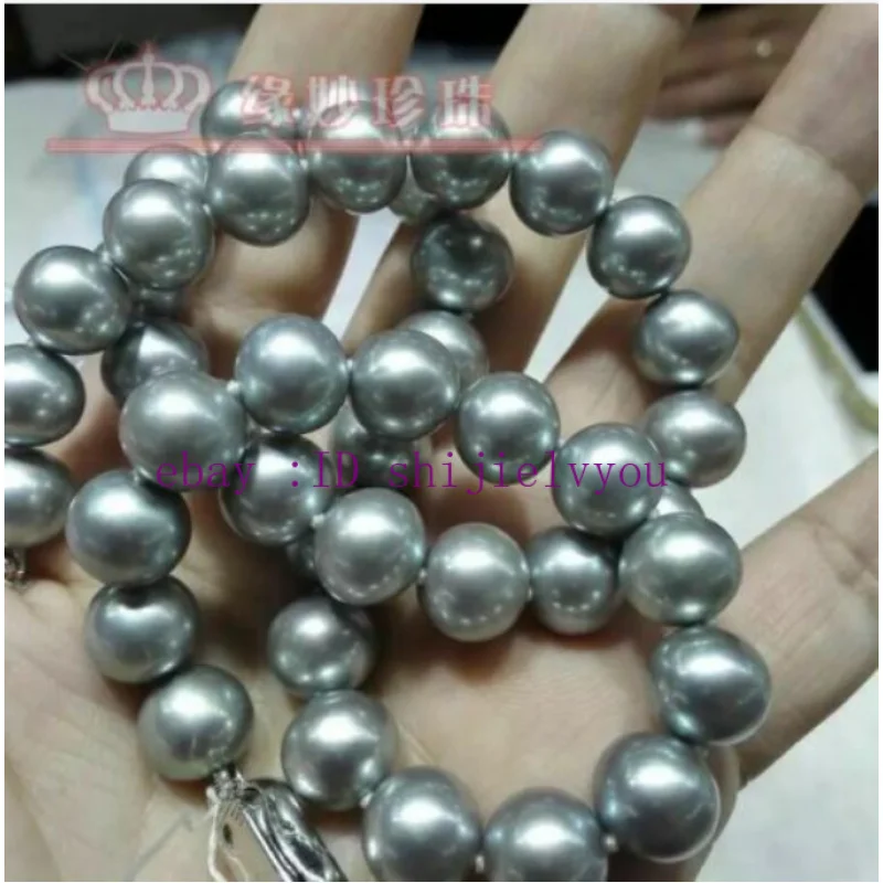 

18 inch New 10mmm South Sea Round Silver Grey shell Pearl Nelace