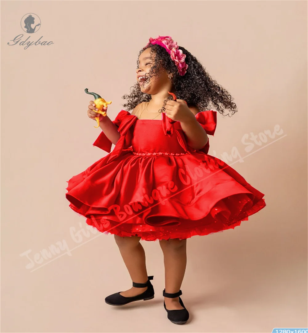 

Red Bridesmaid Dresses Fluffy Cute Layered First Communion Wedding Children's Birthday Party Custom Evening Dress