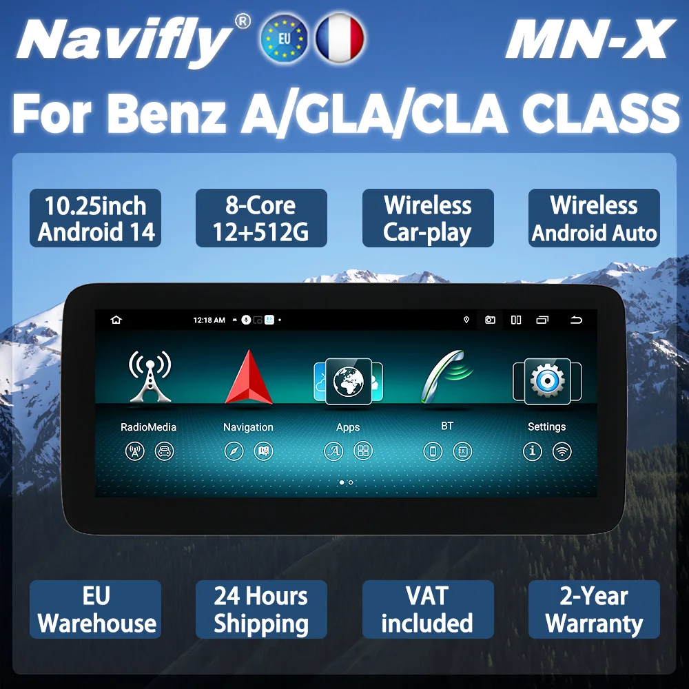 Navifly Wireless Carplay Auto Andorid14 Car Radio For Mercedes Benz W176 CLA C117 X117 GLA X156 Multimedia Player GPS Navigation